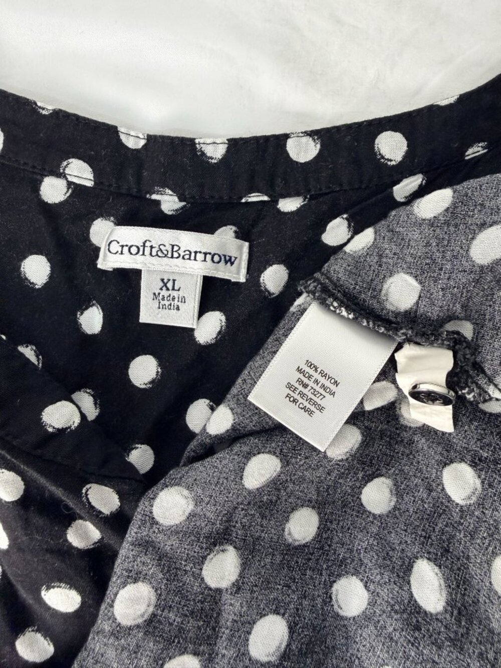 Croft & Barrow Womens XL Polka Dot Blouse Black White Peplum Tunic Top - Picture 4 of 14
